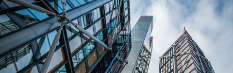 Bootom view on glass panlled builidings