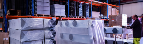 Fancoils being packaged in warehouse